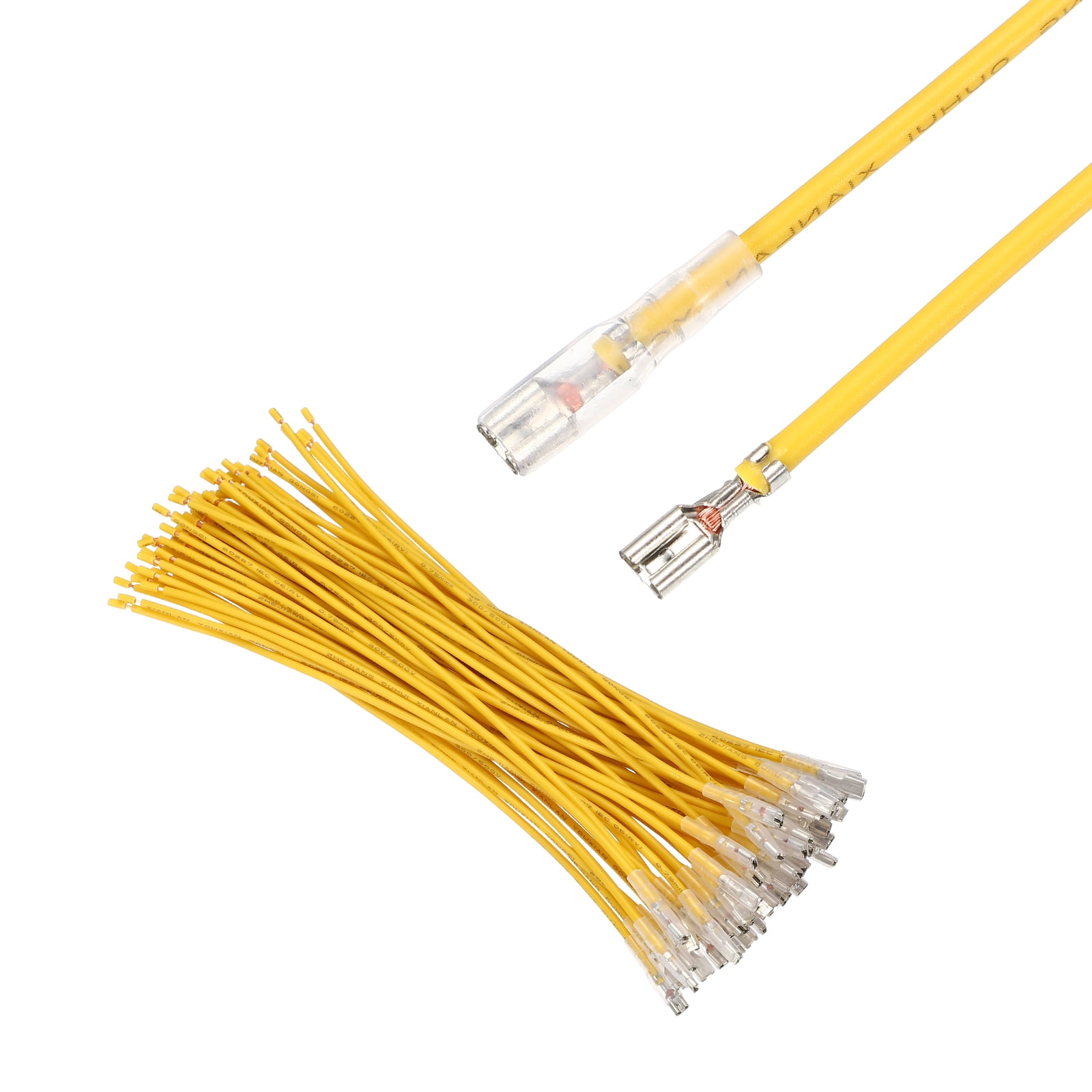 60 Pack Female Spade Crimp Terminal with Insulating Sleeve 3.8mm, Female Spade Quick Connector Assortment Kit with 20cm Wires, Flame Retardant Cover, Yellow