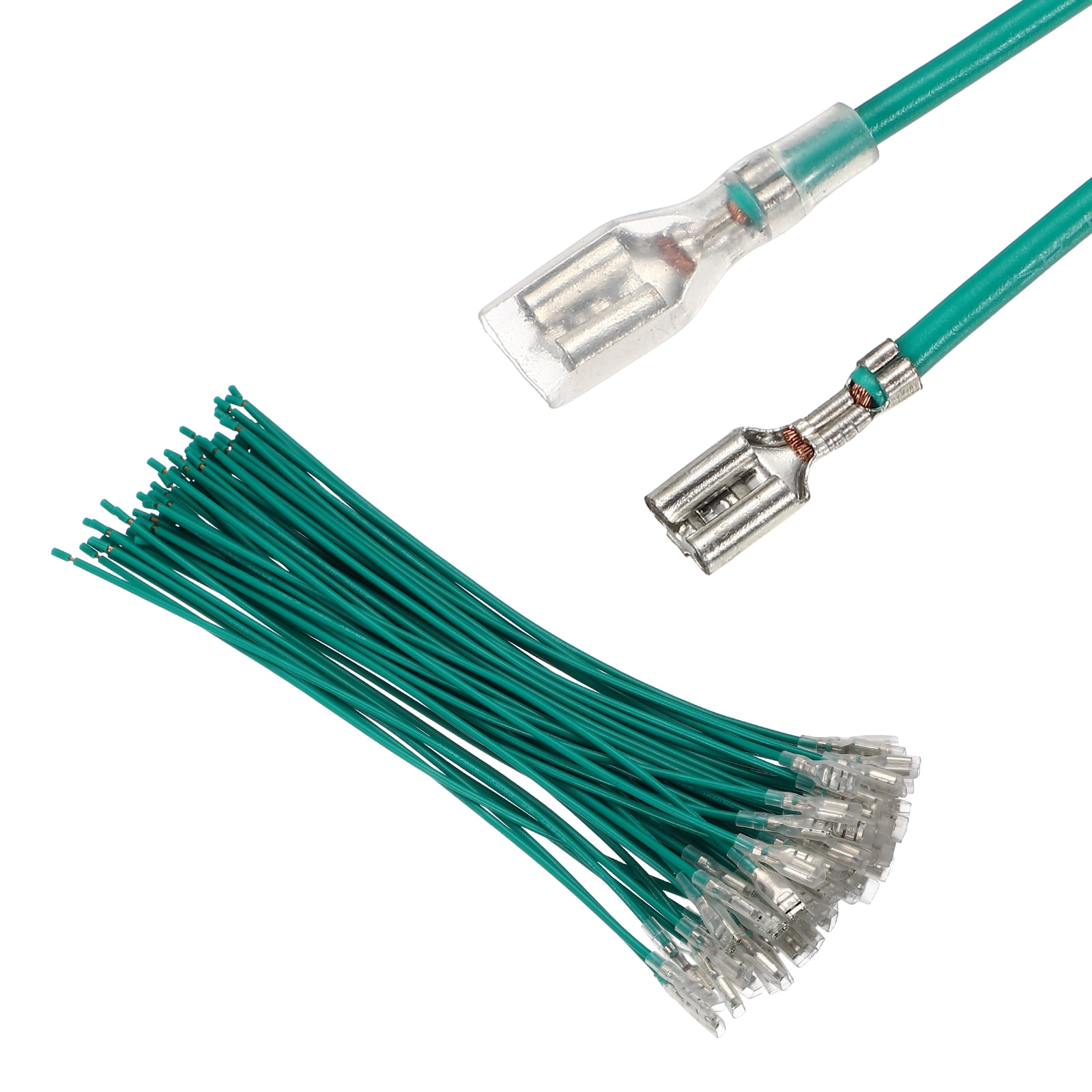 60 Pack Female Spade Crimp Terminal with Insulating Sleeve 4.8mm, Female Spade Quick Connector Assortment Kit with 20cm Wires, Flame Retardant Cover, Green