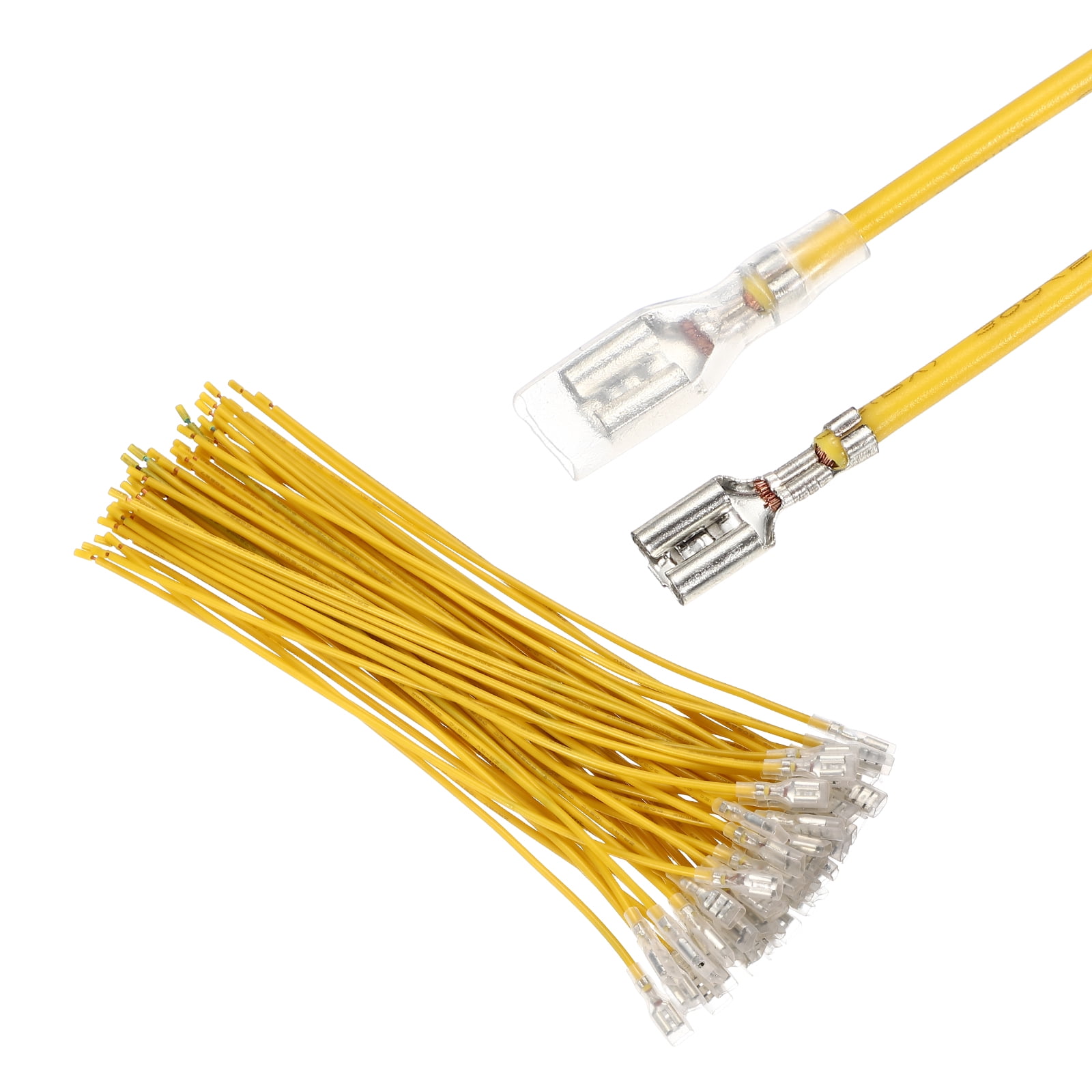 60 Pack Female Spade Crimp Terminal with Insulating Sleeve 4.8mm, Female Spade Quick Connector Assortment Kit with 20cm Wires, Flame Retardant Cover, Yellow
