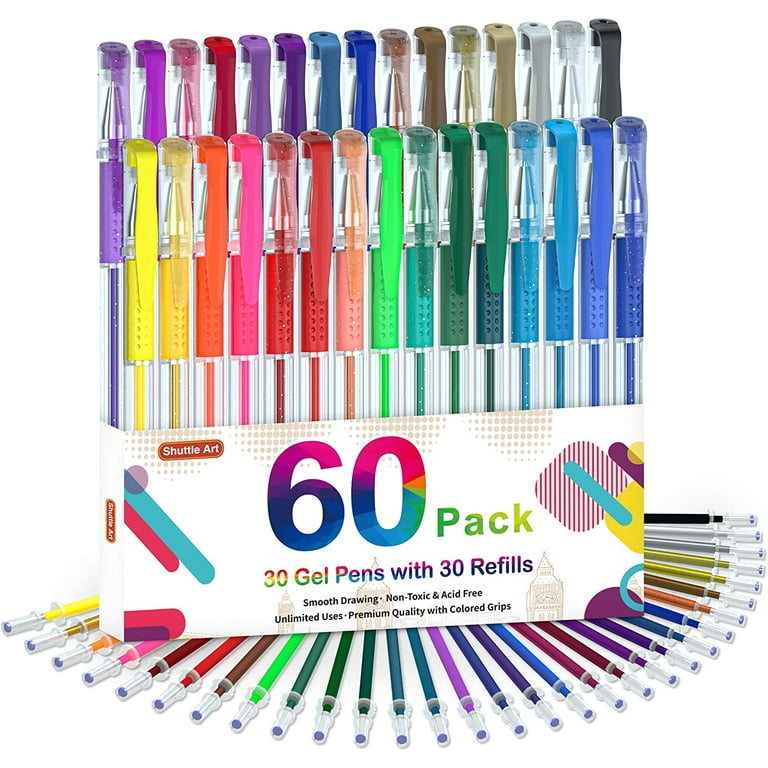 60 Pack Gel Pen Set 30 Colored with 30 Refills