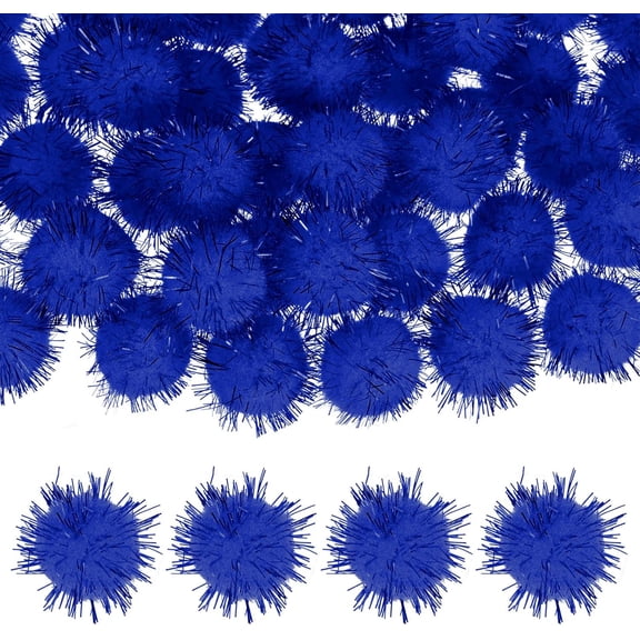 60-Pack Glitter Pom Balls, 1 in/2.5 cm Mini Tinsel Sparkle Balls for Arts/DIY Crafts/Party Decoration/Christmas/Cat, Soft Assorted Puff Ball [Sapphire Blue]