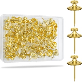 60-Pack Gold Push Pins for Wall Hanging, Metal Heavy Duty Thumb Tacks for Cork Board Bulletin Board Map, Double Headed Picture Hanging Nails for Canvas Frame, Renter Friendly Picture Hangers