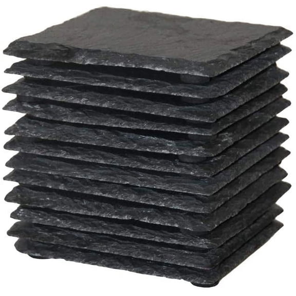 60 Pack  Gorgeous Black Slate Stone Coasters Bulk Square Cup Coaster for Laser Engraving,Painting,Drink Bar Kitchen Home,DIY Handmade Natural Rough Edge,Set of 60