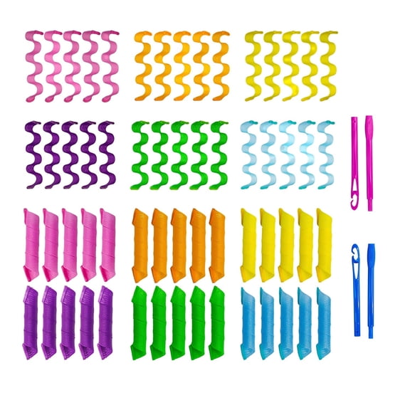 60 Pack Heatless Spiral & Wave Hair Curlers Styling Kit, 2 Styles 12 Inch / 30cm No Heat Hair Rollers with 2 Styling Hooks for Women Girls Short Medium & Long Hair