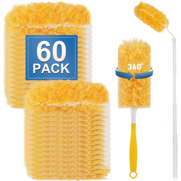 60 Pack Heavy Duty Duster Refills Kit, Disposable Dusting Tools with 3FT Extendable Handle for Ceiling Fan, Blinds & Furniture, Multi-Surface