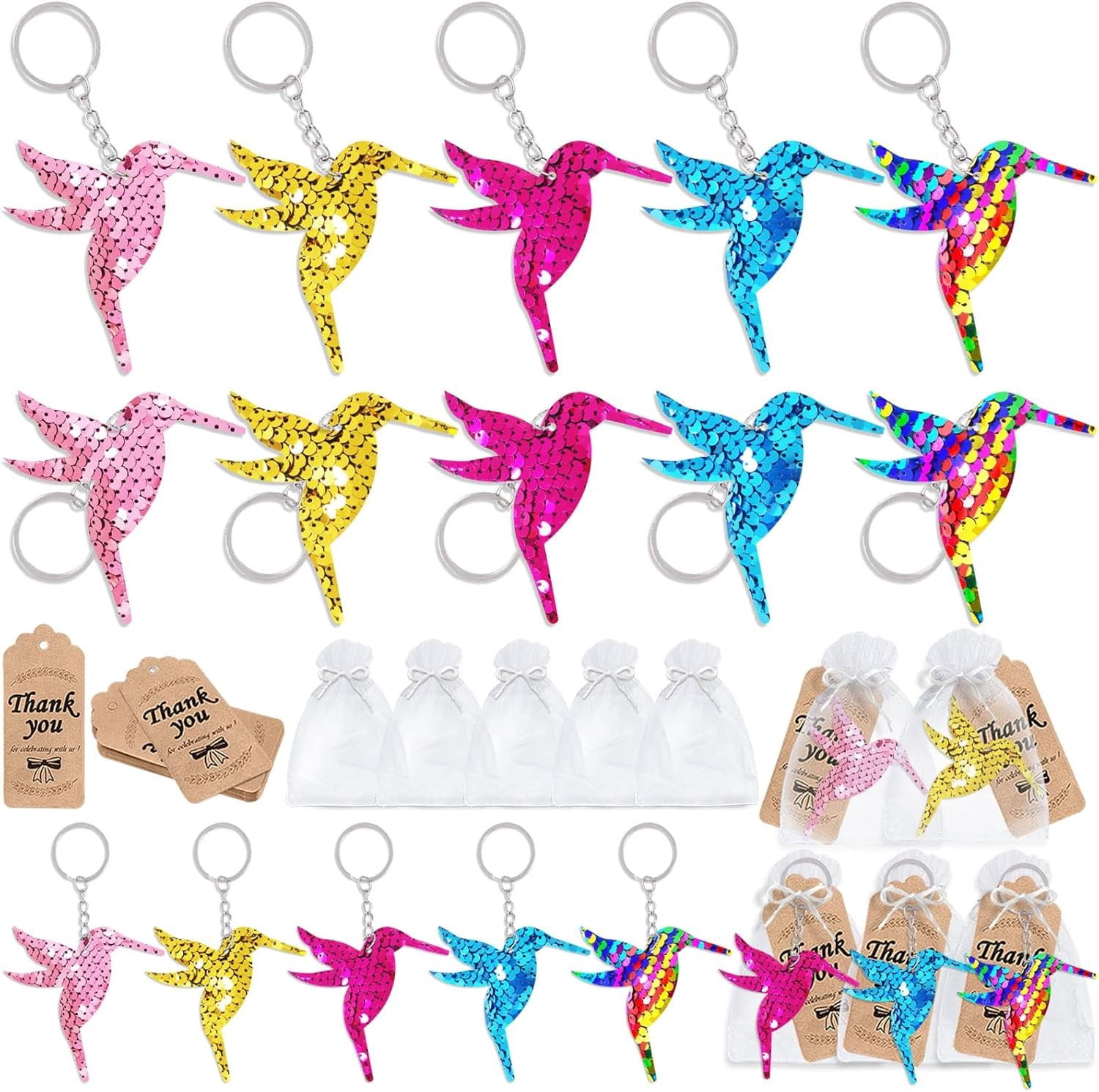 60 Pack Hummingbird Double-Deck Flip Sequin Party Sets with 20 ...