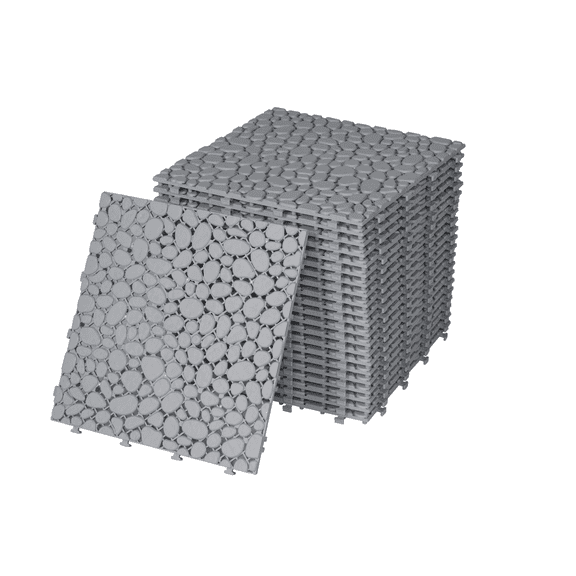 60 Pack Interlocking Deck Tiles, 12x12 inch Plastic Waterproof Deck Tiles for Bathroom Balcony Porch, Outdoor All Weather Anti-slip, Pebble Stone Pattern, Gray