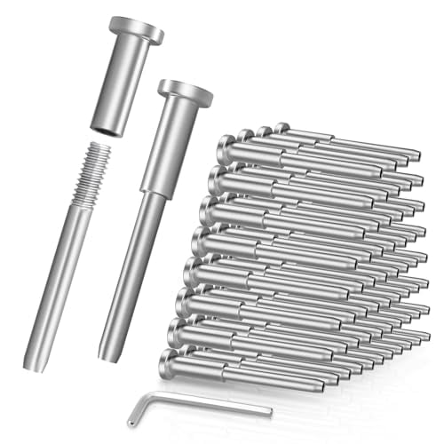 60 Pack Invisible Cable Railing kit, 1/8" T316 Stainless Steel Invisible Receiver and Swage Stud End, Deck Stair Threaded End Fitting for Wood & Metal Post, Swageless Cable Railing Tensioner