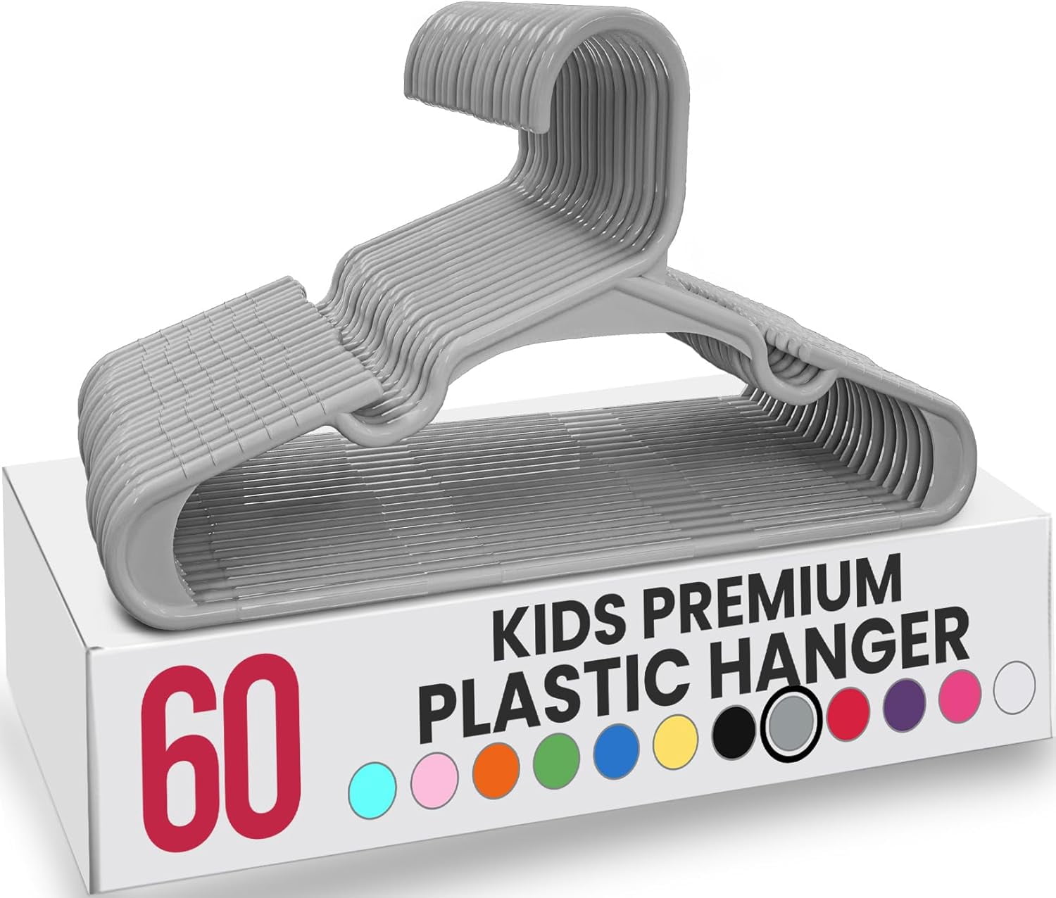 60 Pack Kids Hangers - 11.5 Inch Plastic Baby Hangers for Closet - Childrens Hanger for Clothes & Infant Hanger for Closet - for Everyday Standard Use (Gray)