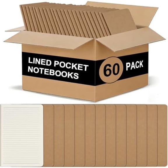 60 Pack Kraft Pocket Notebooks Bulk, 3.5 X 5.5 Inches Lined Paper Journaling Notebooks, 30 Sheets/60 Pages, Mini Journal Notebooks for Work, Writing, Traveler Memo Notepad(Kraft Cover)