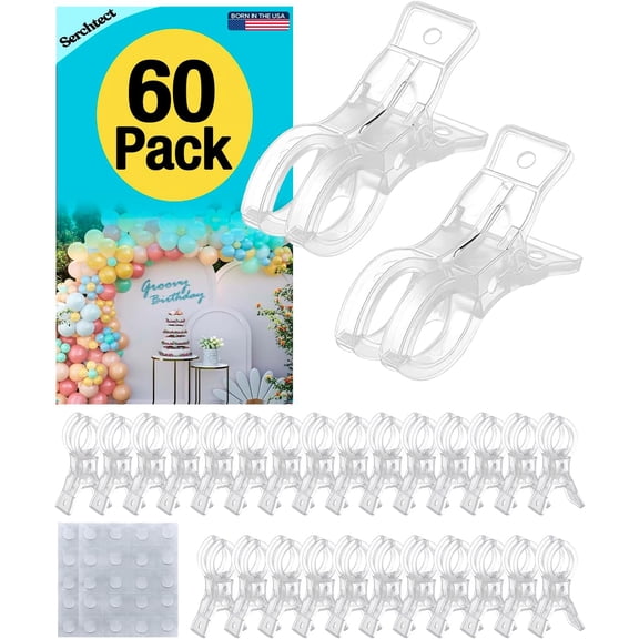 60 Pack Large Balloon Arch Clips, Plastic Transparent Backdrop Spring Clamps 3.5 Inch for Heavy Duty Clip Party Decor, Crafts, Woodworking & Photography