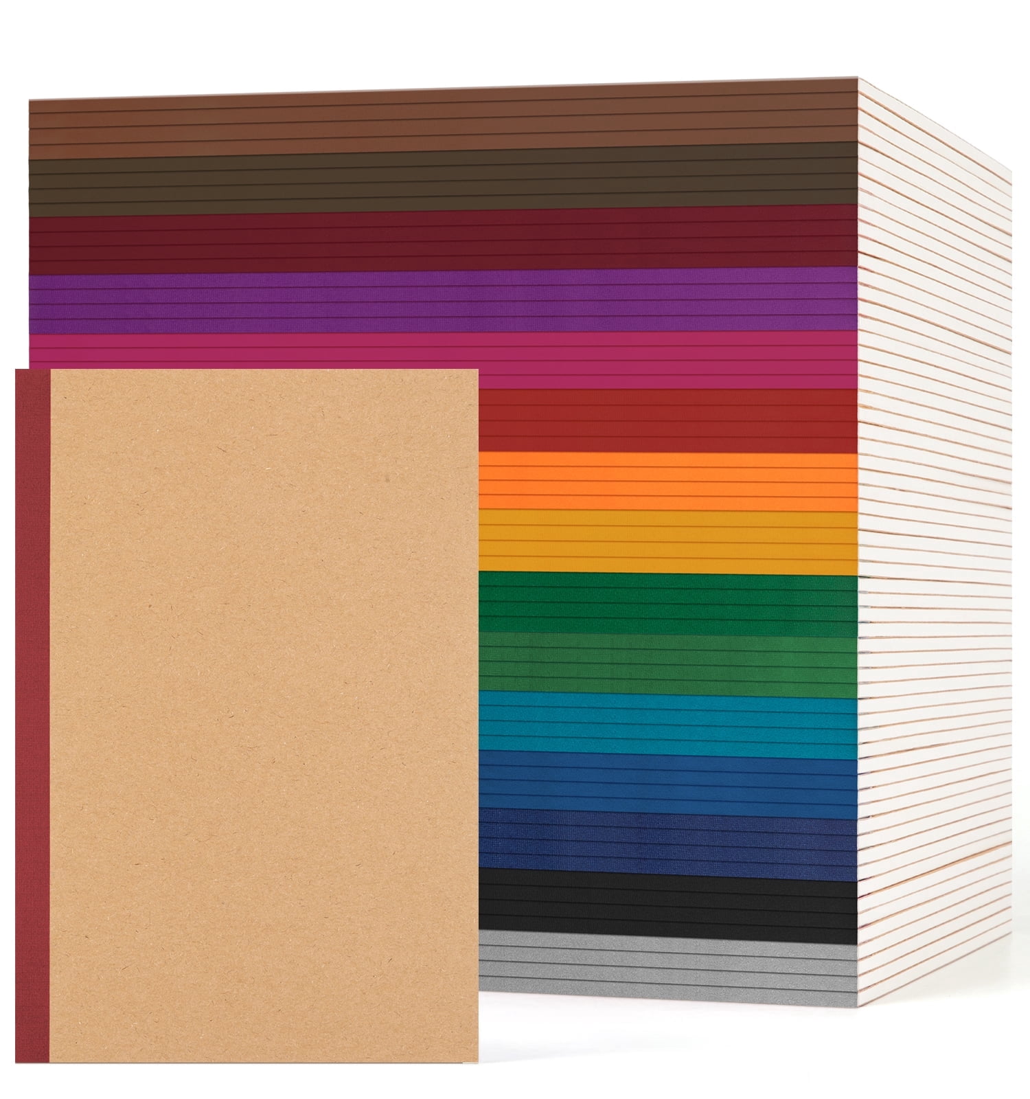 60 Pack Lined Notebook Journals Bulk, A5 College Ruled Composition Notebook, Kraft Cover with Vintage Spines, 8.3”x 5.5”, 15 Colors 60 Pages for Office Travel