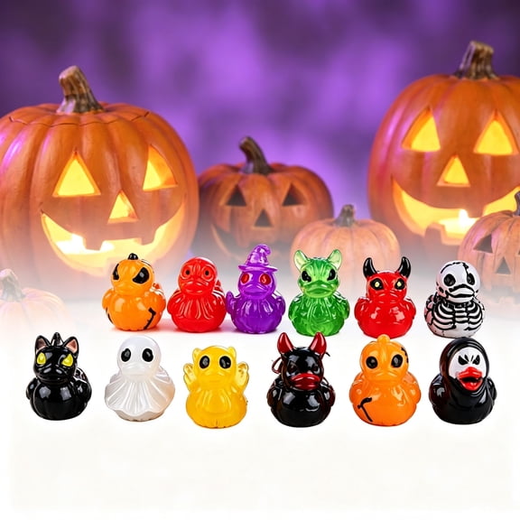 60 Pack Luminous Halloween Mini Ducks,Halloween Resin Glow in the Dark Ducks with Random Ghost Pumpkin and Devil Styles for Desktop Garden and Party Decor