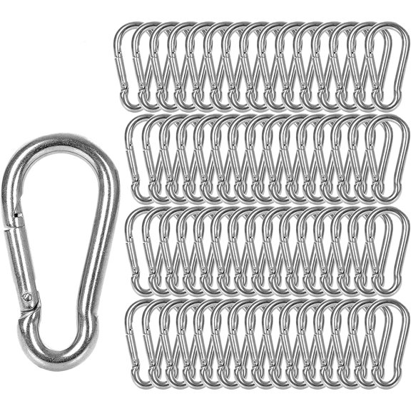 60 Pack M6 Spring Snap Hook Carabiner Clip D Ring Locking Carabiner for Camping Hiking Hammock Swing, Silver