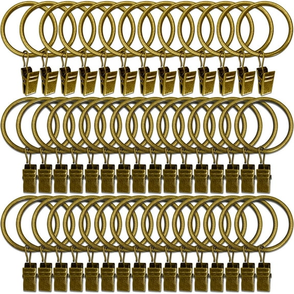 60 Pack Metal Curtain Rings with Clips, Curtain Clip Rings Hooks for Hanging Drapery Drapes Bows, Curtain Rod Rings 1.5 inch Interior Diameter, Bronze