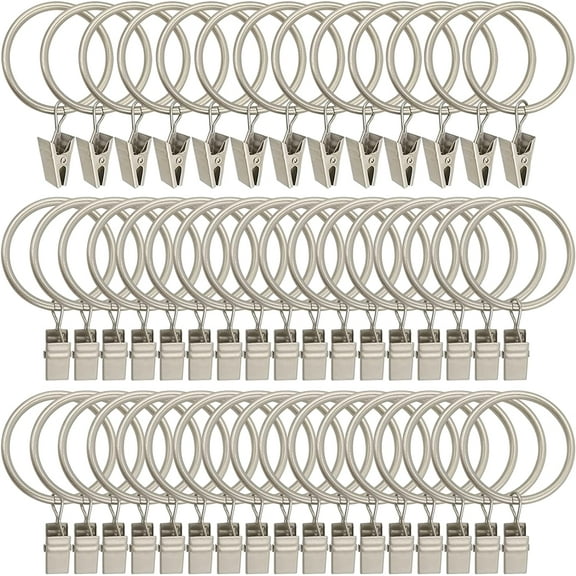 60 Pack Metal Curtain Rings with Clips, Curtain Clip Rings Hooks for Hanging Drapery Drapes Bows, Curtain Rod Rings 1.5 inch Interior Diameter, Matte Silver