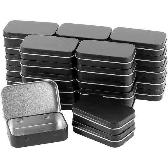 60 Pack Metal Rectangular Empty Hinged Tins, Black Mini Portable Box Containers, Tin boxes with Hinged Lids, Small Tins for Storage Home Organizer, 3.7 x 2.4 x 0.9 Inch