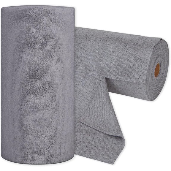 Grey 60 Pack Microfiber Cleaning Cloths 12x12 inch, Reusable Tear Away Roll for Kitchen Car Glass, Lint Free Absorbent Multi-Purpose Rags