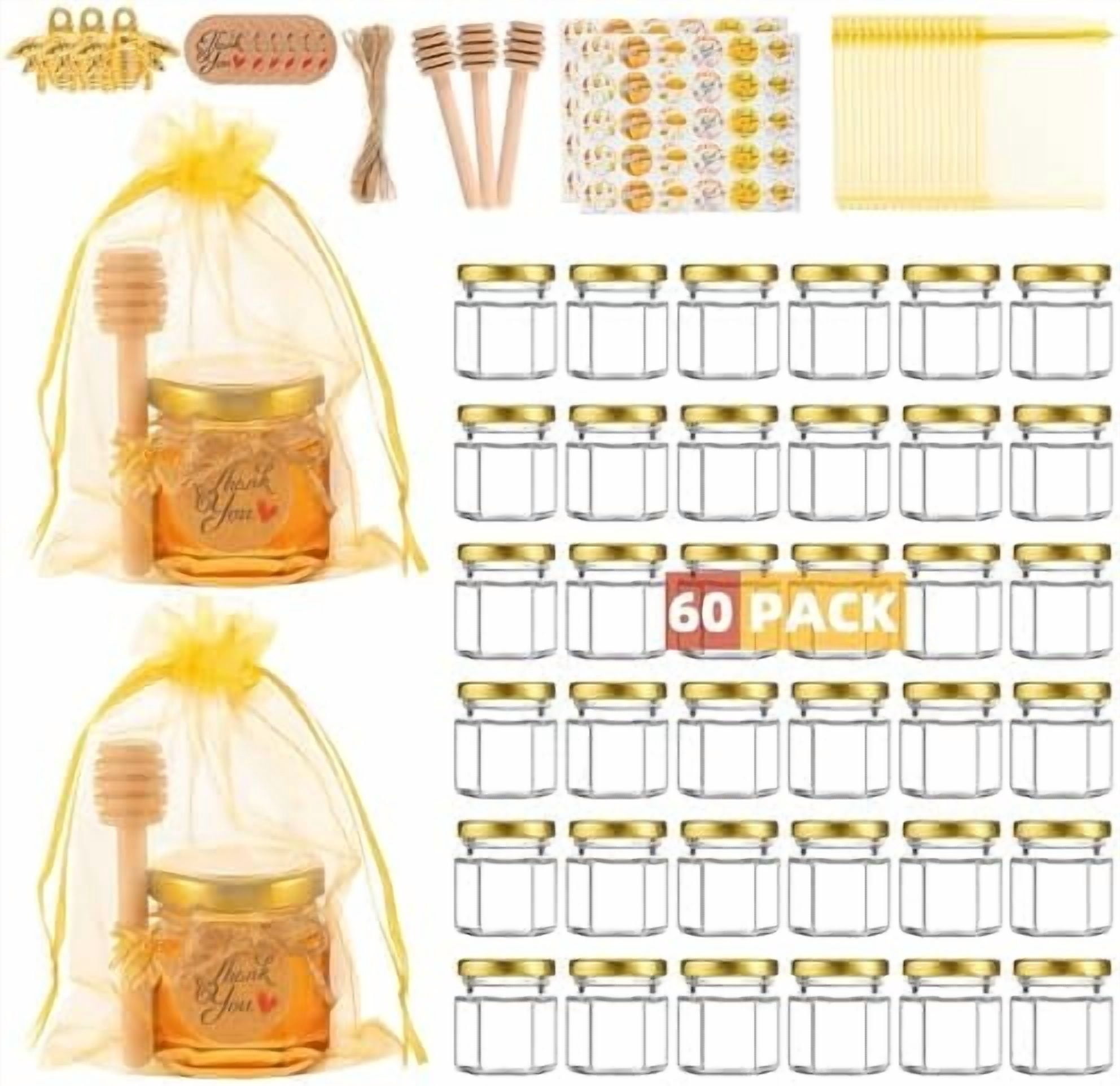 IIKUM 60 Pack 1.5 Oz Hexagon Mini Glass Honey Jars With Wooden Dippers, Bee Pendants - View #10