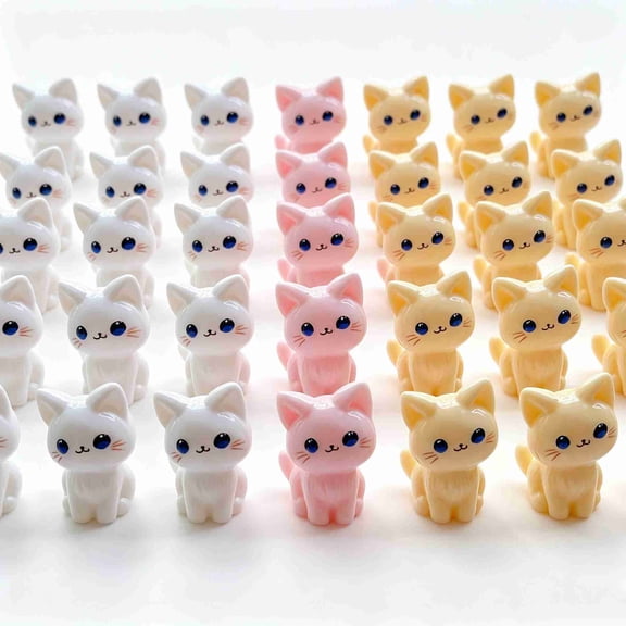 60 Pack Mini Resin Cat Figurines, 1.9×1.3cm Tiny Kitten Figures, Small Cute Cat Resin Ornaments for Fairy Garden, DIY Crafts, Cake Decor, Micro Landscape Decorations