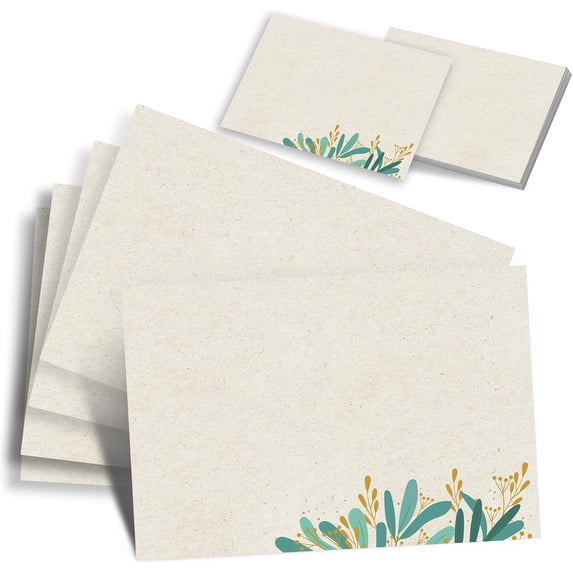 60-Pack Minimalist Greenery Note Cards - 5.7x3.9 Botanical Kraft Style Blank Greeting Cards - 300GSM Heavyweight Cardstock Stationery for Weddings, Thinking of You, Sympathy - No Envelopes