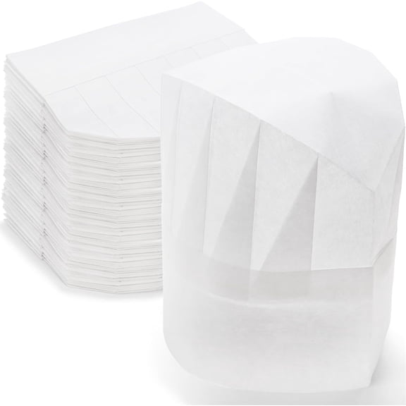 60 Pack Paper Chef Hats, 8 Inch White Tall Adjustable Non Woven Hat, Disposable Top Toques Caps for Baker, Adult, Cooking, Kitchen -