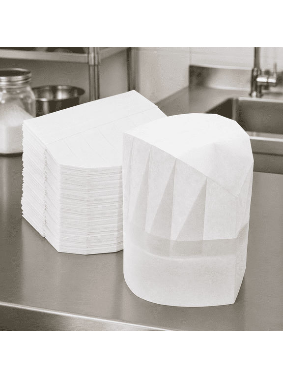60 Pack Paper Chef Hats, White Tall Chef Hats, Adjustable Non Woven Chef Hat, Disposable Top Chef Toques Caps