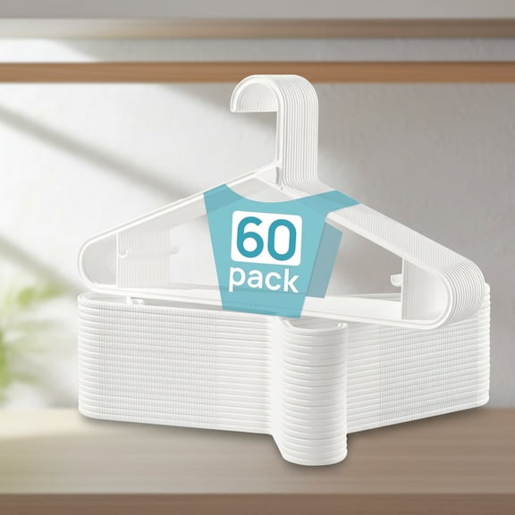 60 Pack Plastic Clothes Hangers, StackFit Hangers for T-Shirt, Coats, Jackets, Sweaters, Non-Slip Slim Hanger with Hooks, Space-Saving in Closet, Durable Clothes Organizers