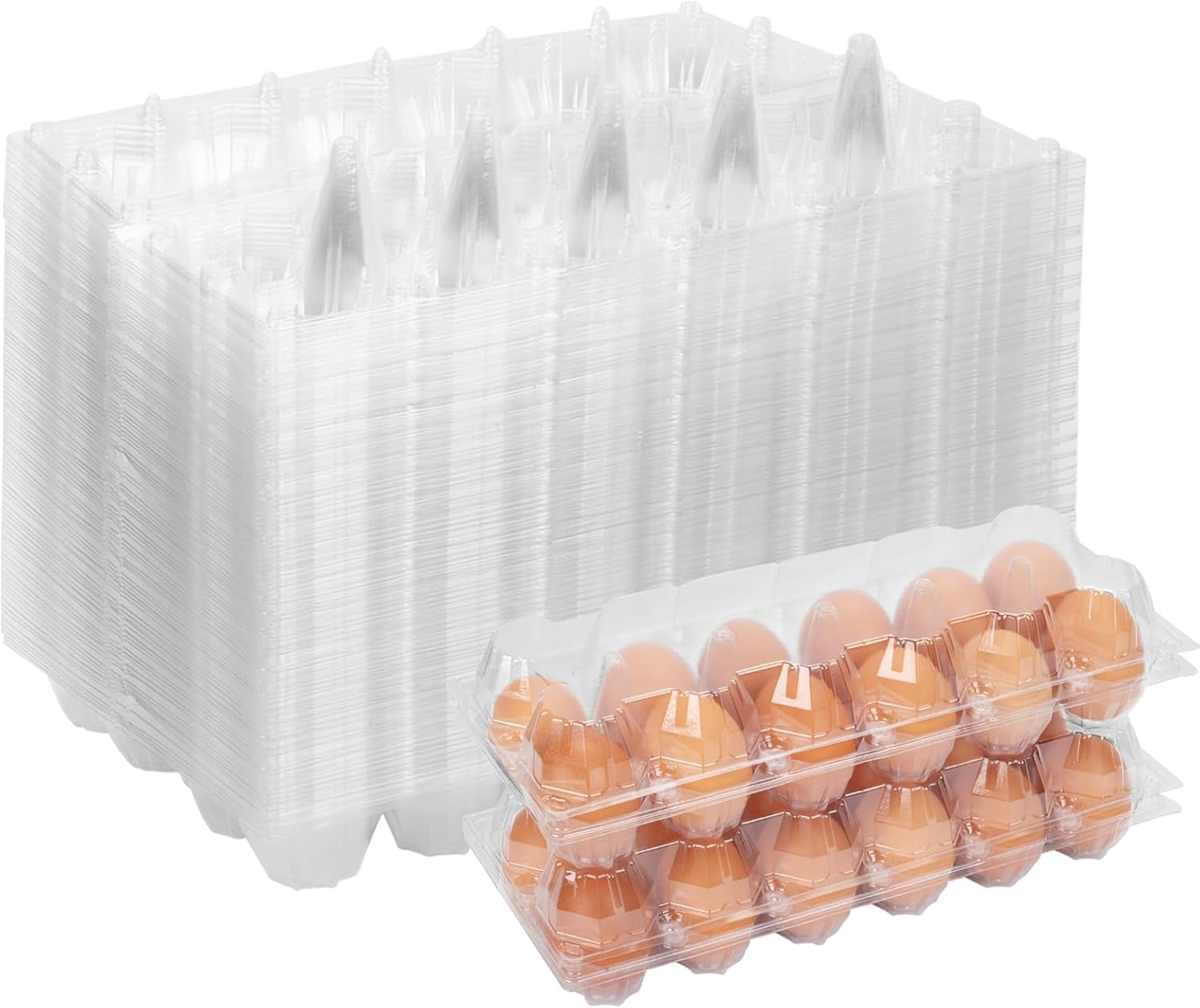 60 Pack Plastic Egg Cartons Cheap Bulk One Dozen Clear Empty for Chicken Eggs, Reusable Holders Home Ranch Farm, Commercial Business Market Display, 2x6 Grids, Large