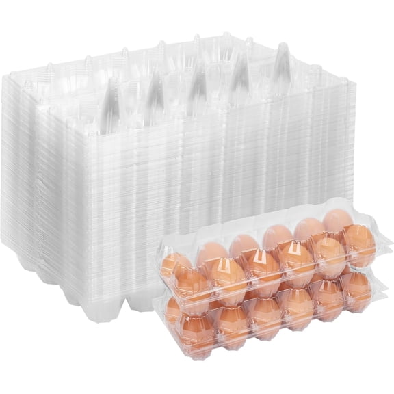 60 Pack Plastic Egg Cartons Cheap Bulk One Dozen Clear Empty for Chicken Eggs, Reusable Holders Home Ranch Farm, Commercial Business Market Display, 2x6 Grids, Large
