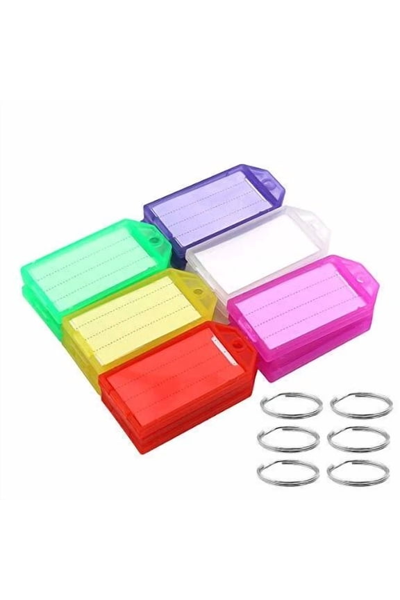 60-Pack Plastic Key Tags with Labels, Colored Key Chain Identifiers with Sturdy Split Rings, Assorted 6 Colors for Organization and Luggage