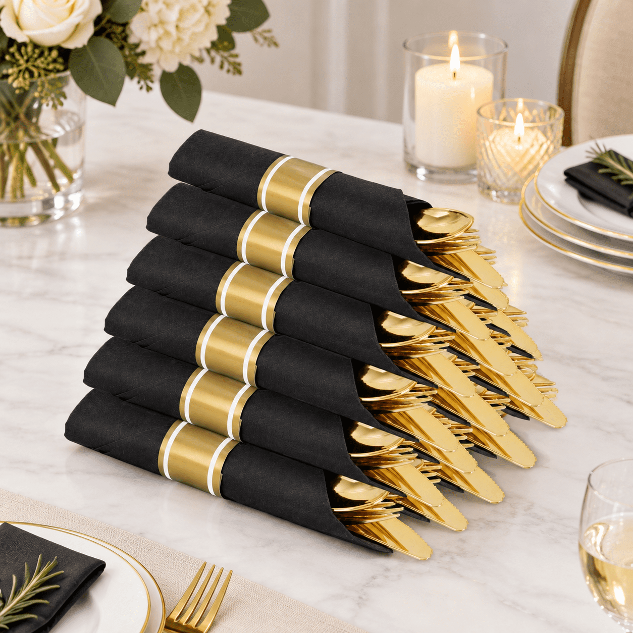 60 Pack Pre Rolled Plasticware With Black Napkset - Walmart.com