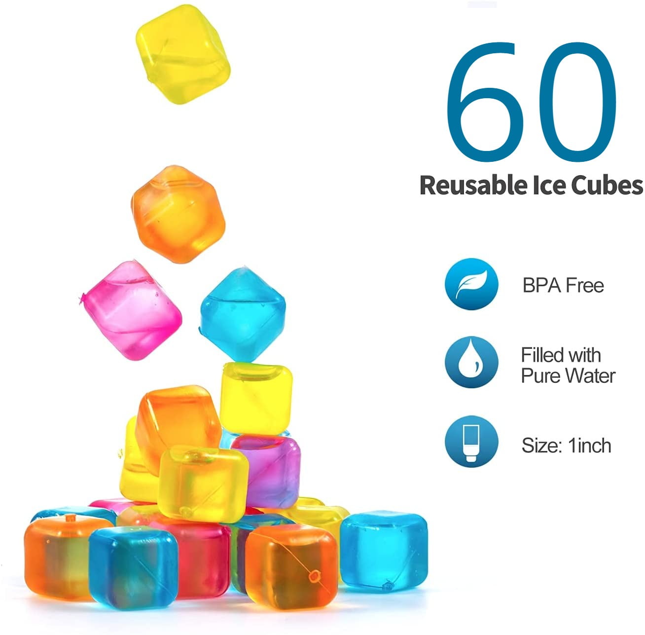  Reusable Plastic Ice Cubes 25 Pack Colorful