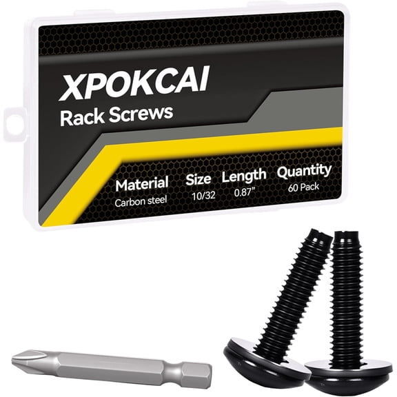 60-Pack Rack Screws 10/32 with Nylon Washers for Server RacksRouters Enclosures &Audio Equipment Cabinets Server Network Enclosure Mount Screws