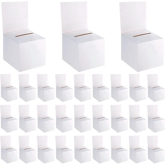 60 Pack Raffle Boxes Ballot Box Suggestion Box with Slot, 6 x 6 x 6 Inch Cardboard Raffle Boxes with Slot for Ticket and Removable Header for Collecting Business Card Voting Contest