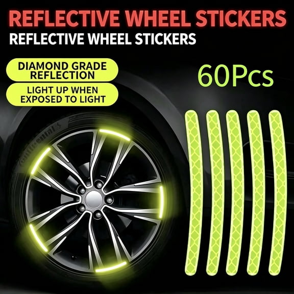60 Pack Reflective Tape Stickers, Night Visibility Safety Wheel Decals, Waterproof for Vehicles, Bicycles & Motorcycle