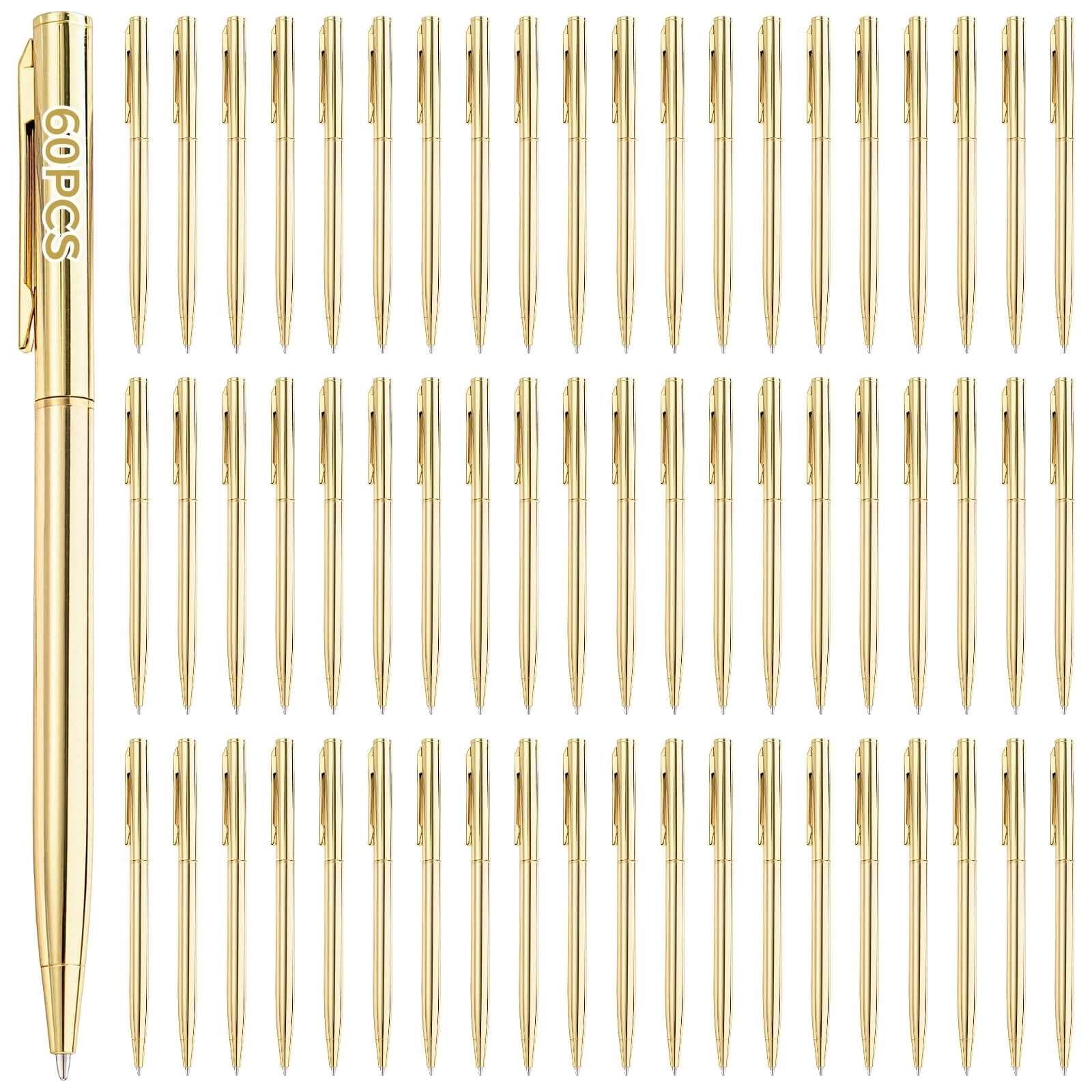 60 Pack Retractable Ballpoint Pens, Gold Metal Body Click Pens Customized, Smooth Flow Office Supplies, Business Meeting Instruments With Medium Point