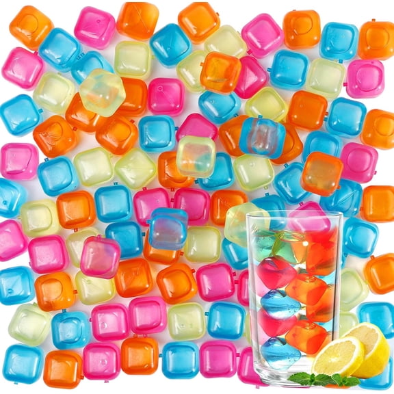 60 Pack Reusable Ice Cubes, 1 Inch Colorful Plastic Ice Cube, Refreezable Square Plastic Cubes for Drinks, Non Diluting Washable Cube for Whiskey Cocktails Coffee(Multicolor)