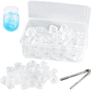 60 Pack Reusable White Plastic Square Ice Cubes, Filled with Purified Water, Includes 60 Pcs Reusable Ice Cubes, Transparent Box, Clip