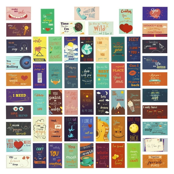 Paper Junkie 60-Pack Love Notes for Her - 2 x 3.5 In, Multicolor, 250gsm Cardstock - Love Notes for Him with Envelopes Included