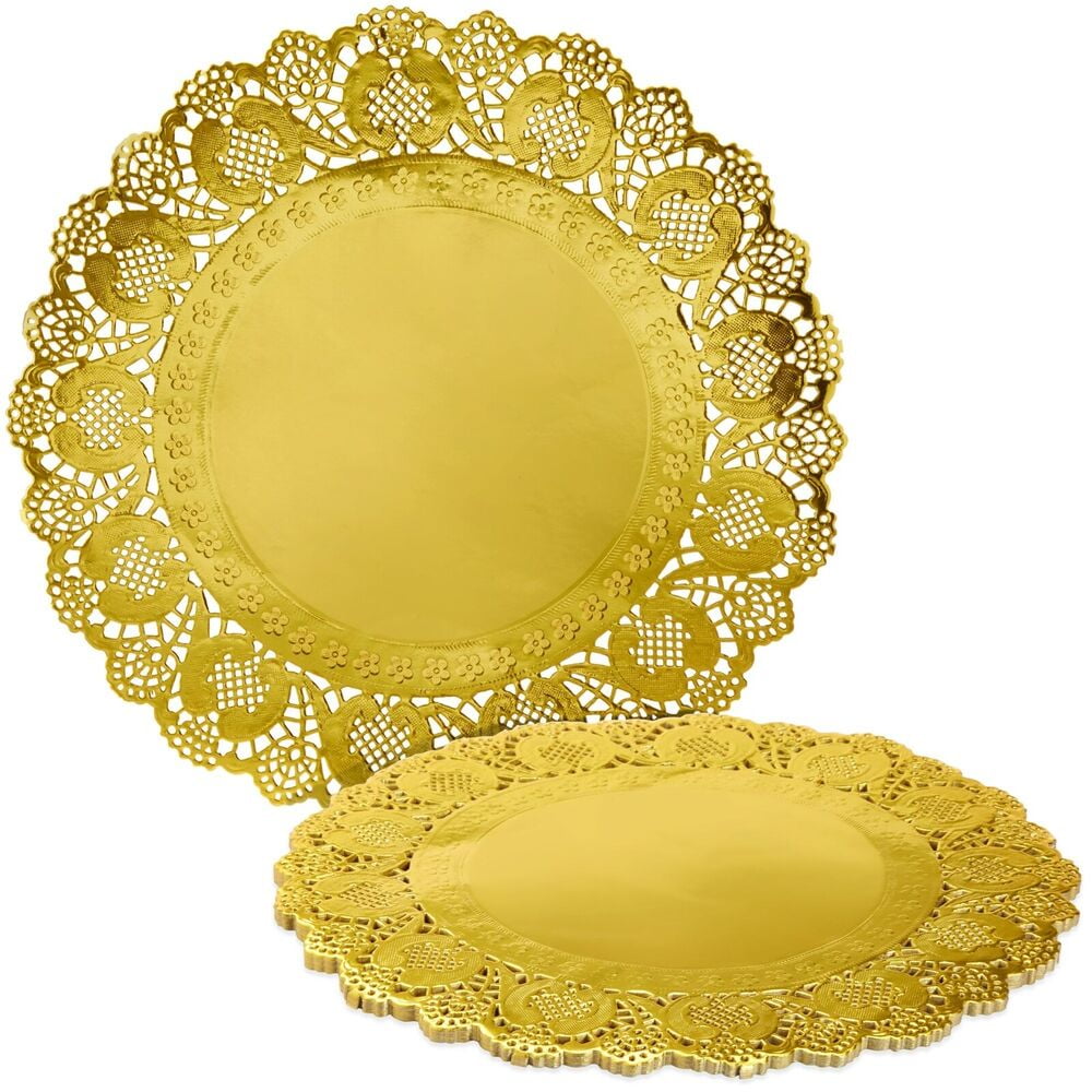 60 Pack Round Paper Placemats, Disposable Doilies for Tables, Gold Lace