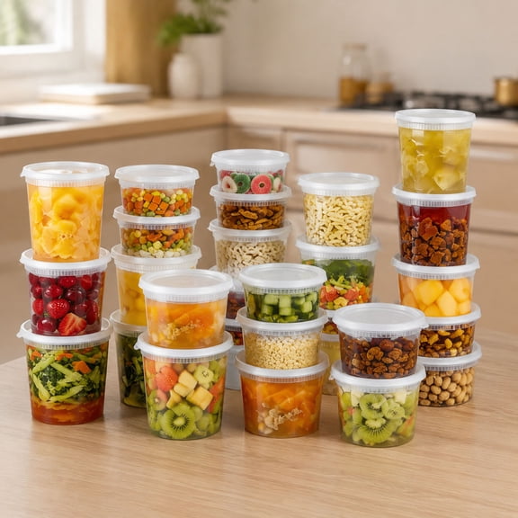 60 Pack Round Plastic Food Storage Containers with Lids, 3 Sizes 8/16/32oz Leakproof Meal Prep Tub Set for Fridge, Freezer, Sauces, Snacks & Takeout Lunches