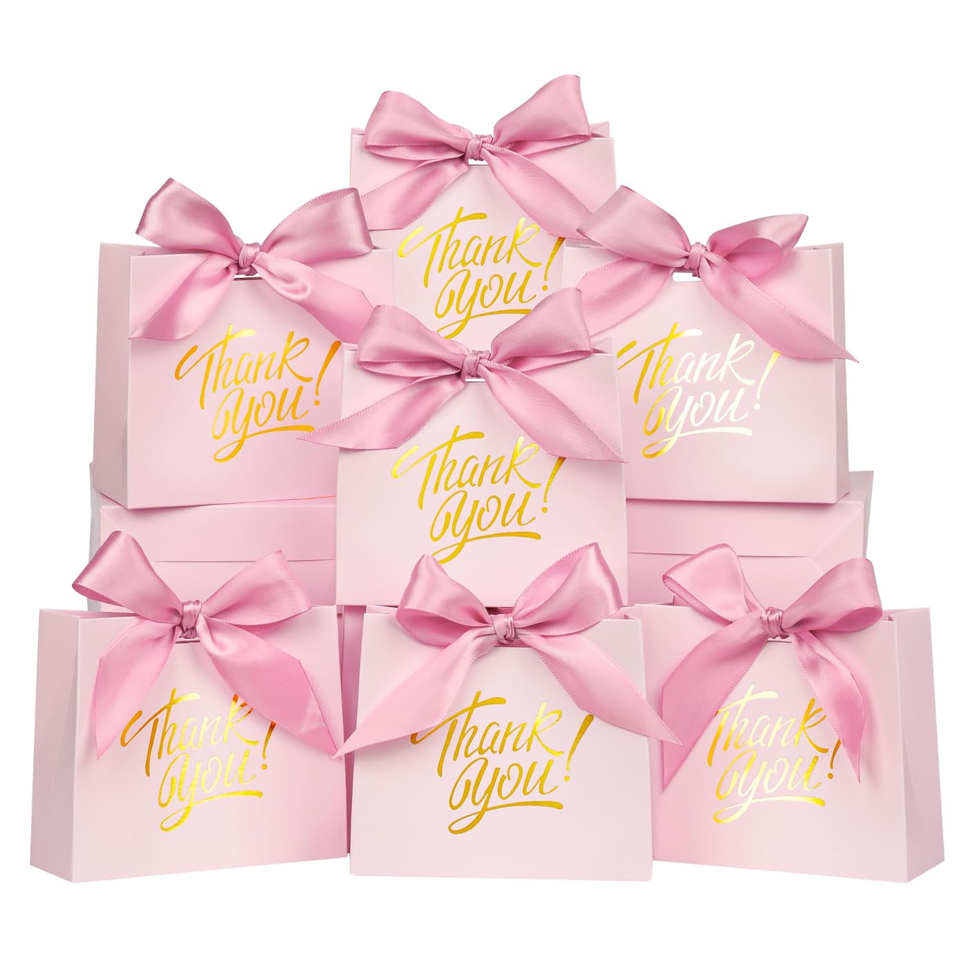 Lewtemi 80 Pack Small Thank You Gift Bags With Pink Bows - Mini Favor Treat Boxes For Parties