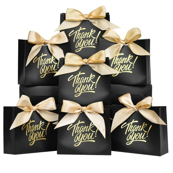 60 Pack Small Thank You Gift Bags,Black 4.5x1.8x3.9 Inch Mini Gift Bags with Ribbon, Baby Shower Favor,Party Favor