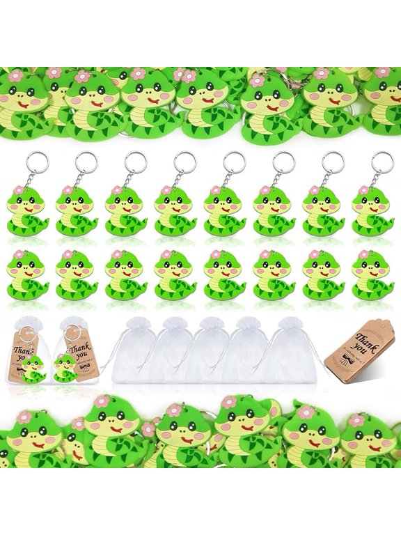 60 Pack Snake Party Favors with Keychains Thank You Tags and Gift Bags