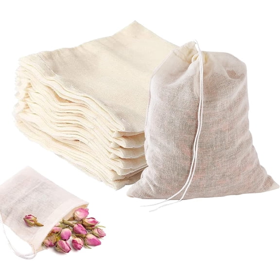 60-Pack Spice Bags for Cooking & Tea  3x4 Inch Natural Cotton Drawstring Bags for Straining, Soup, and Herbs  Reusable & Unbleached Cheesecloth Sachets