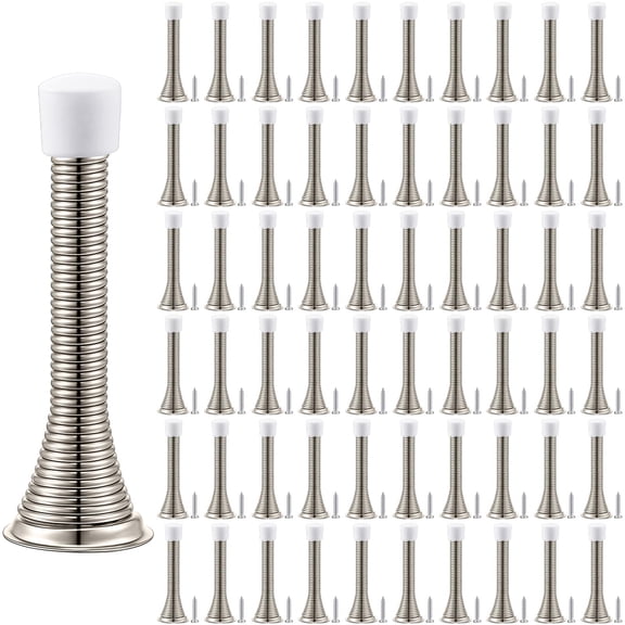 60 Pack Spring Door Stopper Bulk with Rubber Bumper 3.35‘' Flexible Spring Heavy Duty Wall Door Stop Low Mounted for Home Bedroom Bathroom (Silver)
