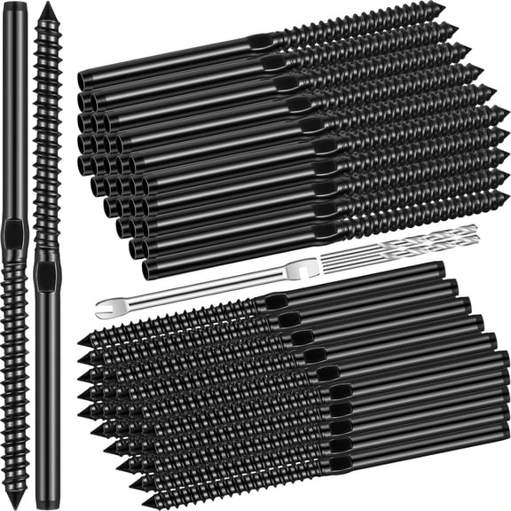 60 Pack Stainless Steel Left and Right Handed Thread Swage Lag Screws for Wood Post of 1/8" Deck Railing Kit Black Cable Railing Stair Deck Railing Kit with Wrench DIY Baluster Kit