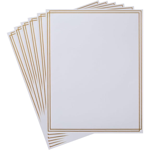 60 Pack Stationery Set Paper with Gold Border, 8.5x11 Inch Paper Sheets for Writing Letters, Letter Size Writing Paper (White, 8.5x11 inches)