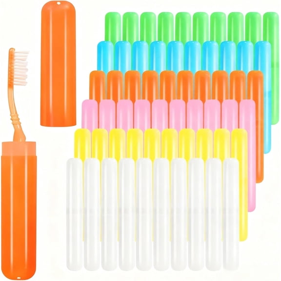 60 Pack Toothbrush Travel Holder, Capsule Shaped Plastic Toothbrush Case with Dual Vent Holes Used for Travel, Home, School, Office6 Assorted Colors